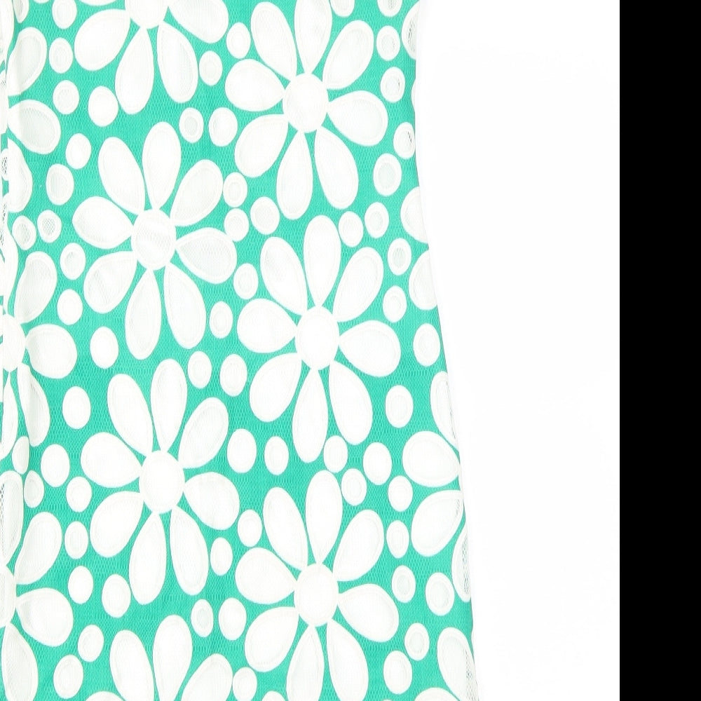 Danity Womens Green Floral Cotton A-Line  Size M  Round Neck Zip