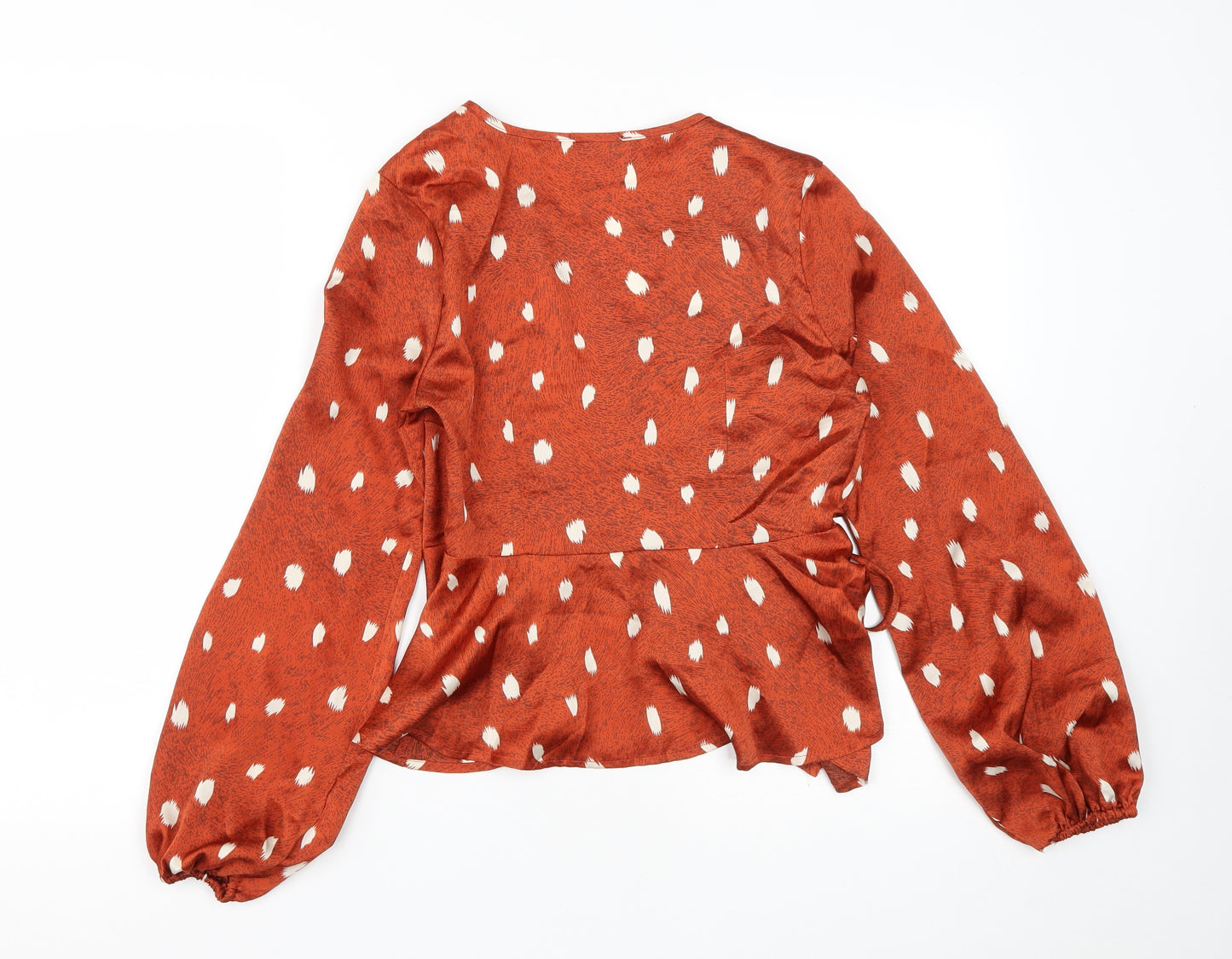 Quiz Womens Brown Polka Dot Polyester Wrap Blouse Size 8 V-Neck
