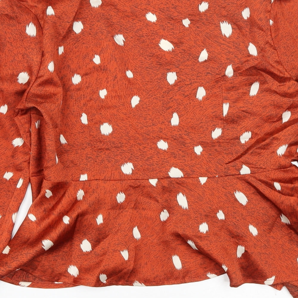 Quiz Womens Brown Polka Dot Polyester Wrap Blouse Size 8 V-Neck