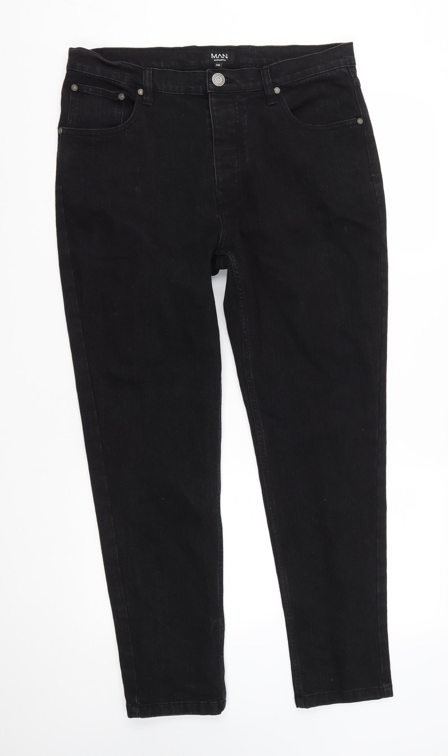 Boohoo Mens Black  Cotton Straight Jeans Size 34 in L29 in Regular Button