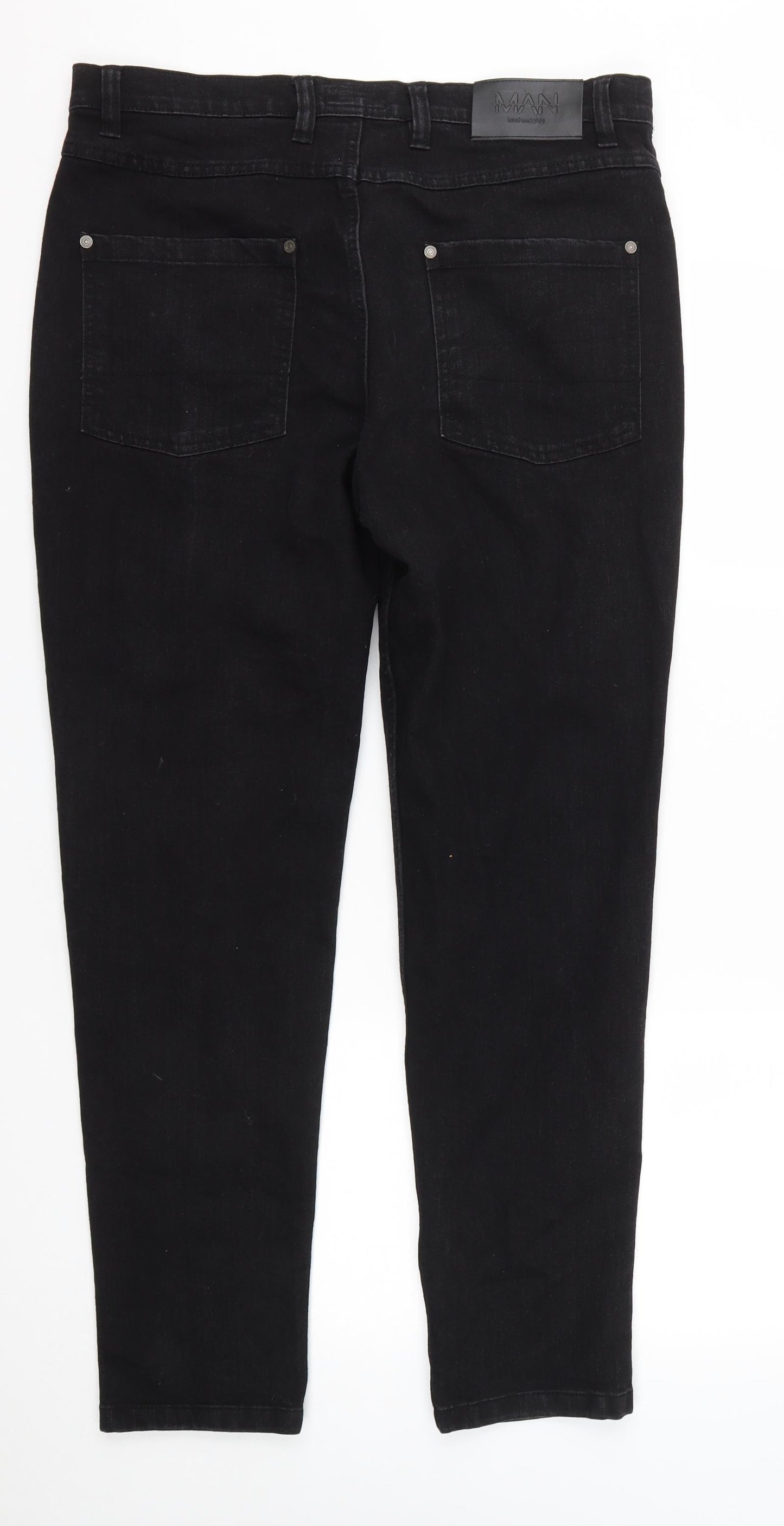 Boohoo Mens Black  Cotton Straight Jeans Size 34 in L29 in Regular Button
