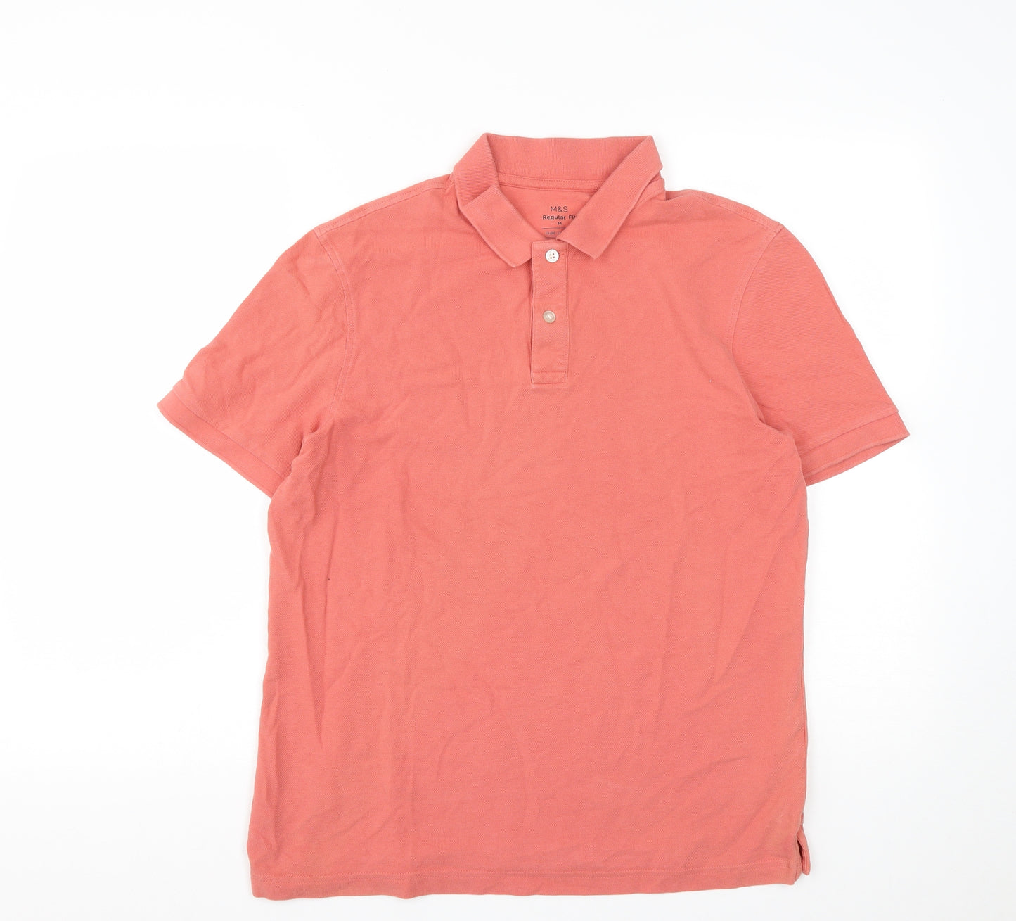 Marks and Spencer Mens Orange  Cotton  Polo Size M Collared Button