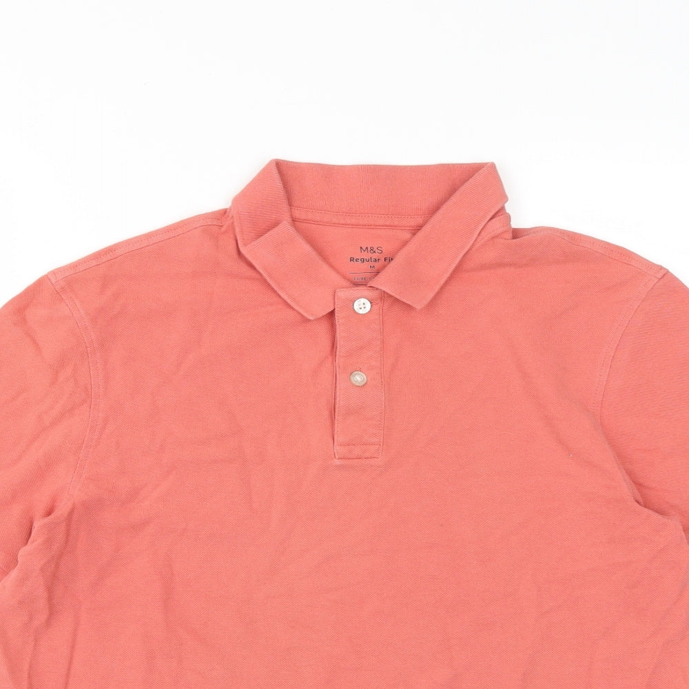 Marks and Spencer Mens Orange  Cotton  Polo Size M Collared Button