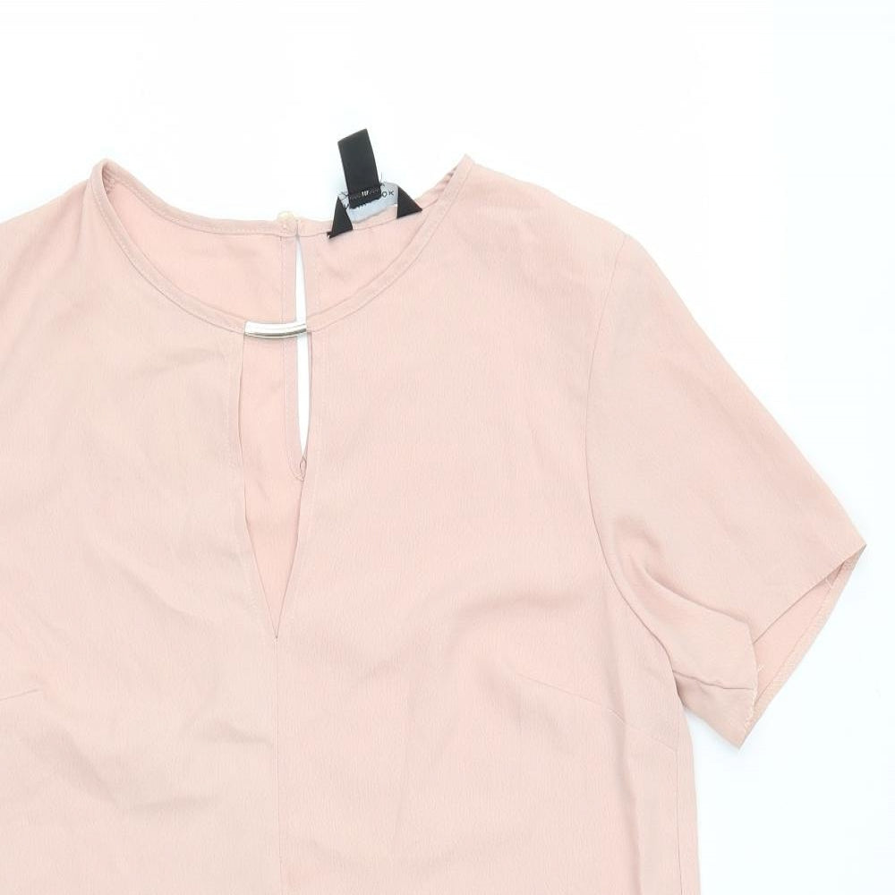 New Look Womens Pink  Polyester Basic Blouse Size 8 Round Neck