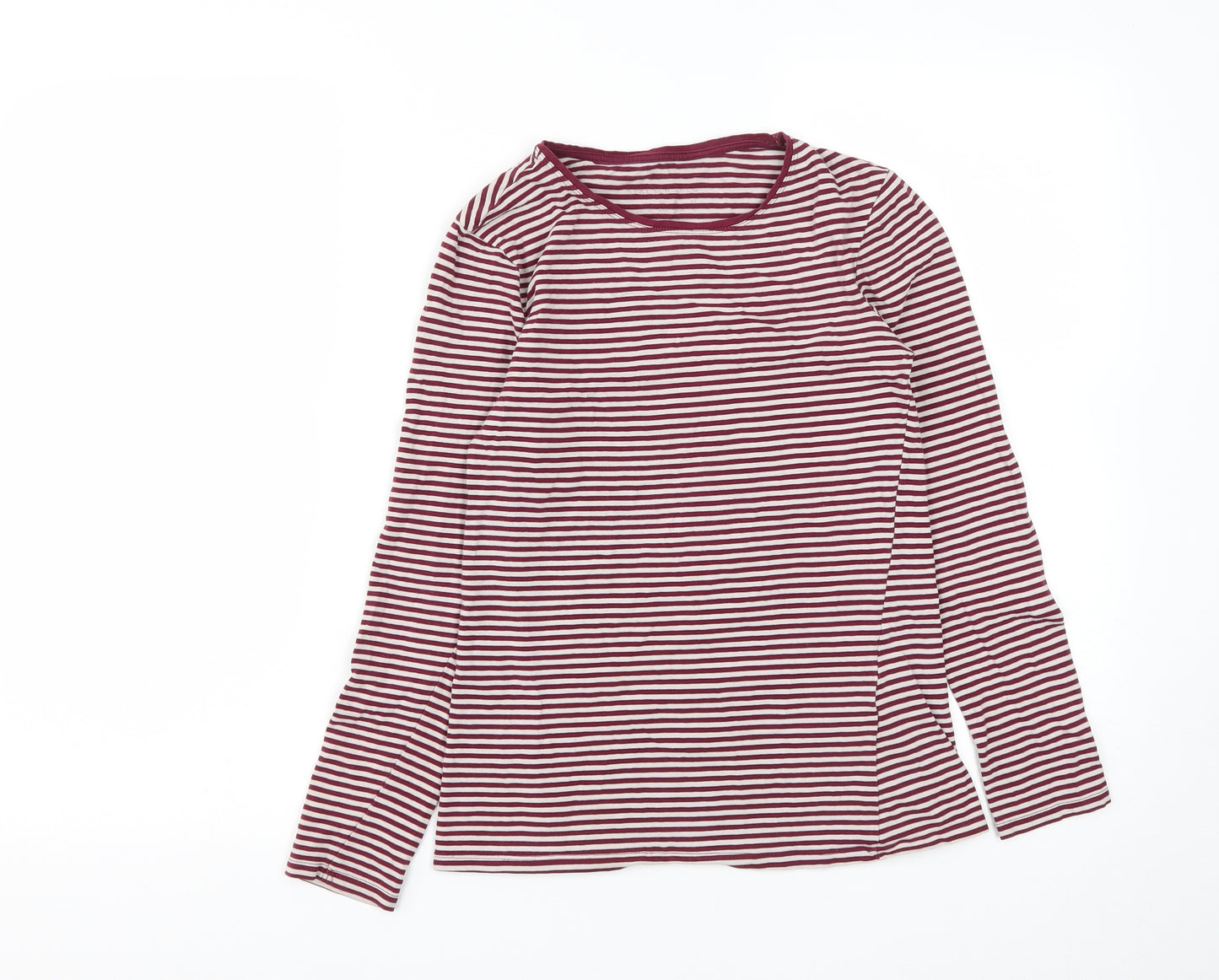 Primark Womens Red Striped Polyester Basic T-Shirt Size 10 Round Neck