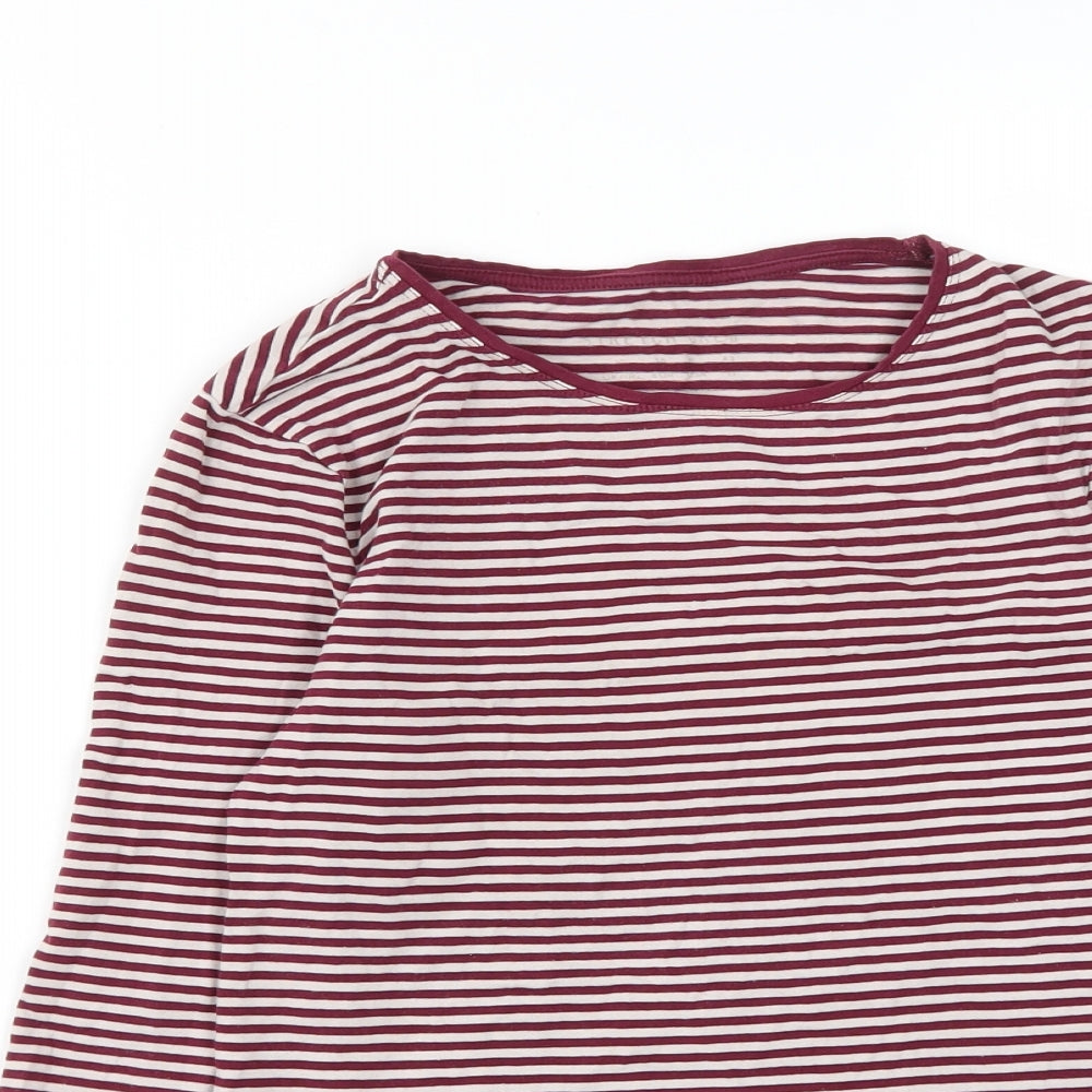 Primark Womens Red Striped Polyester Basic T-Shirt Size 10 Round Neck