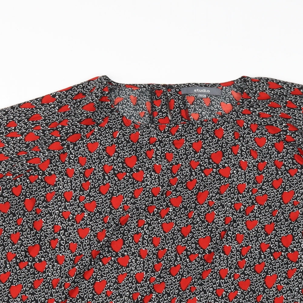 Studio Womens Multicoloured Geometric Polyester Basic Blouse Size 24 Round Neck - size 24-26 Heart Print