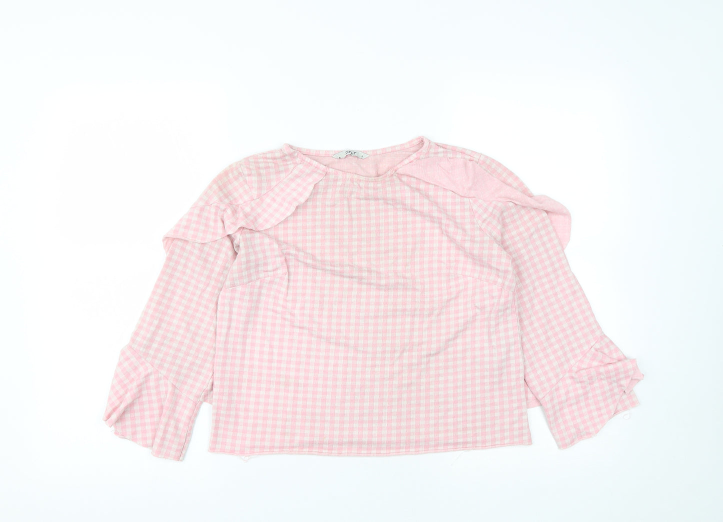 Only  Womens Pink Check Polyester Basic Blouse Size M Round Neck