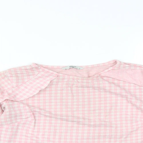 Only  Womens Pink Check Polyester Basic Blouse Size M Round Neck