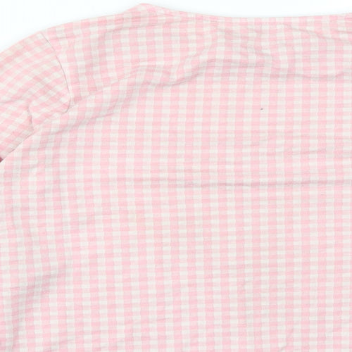 Only  Womens Pink Check Polyester Basic Blouse Size M Round Neck