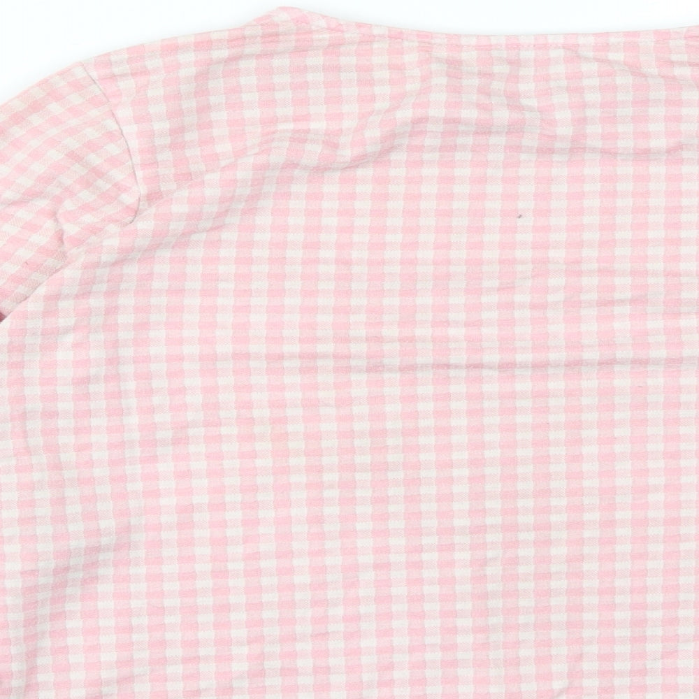 Only  Womens Pink Check Polyester Basic Blouse Size M Round Neck