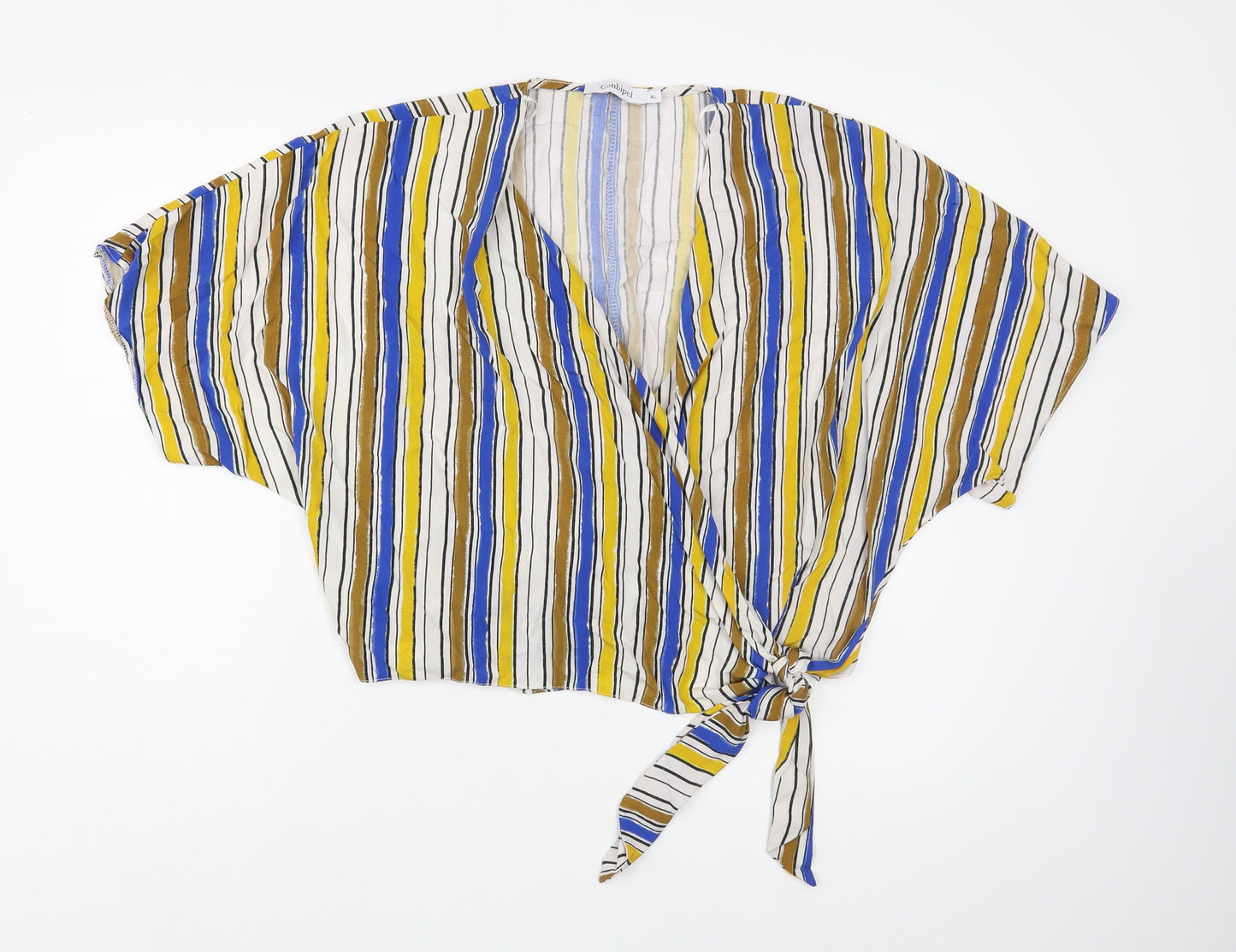 Conbipel Womens Multicoloured Striped Viscose Wrap Blouse Size XL V-Neck