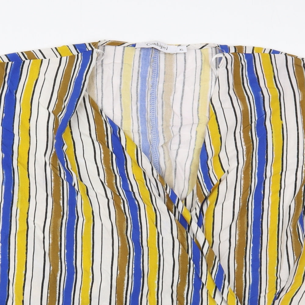Conbipel Womens Multicoloured Striped Viscose Wrap Blouse Size XL V-Neck