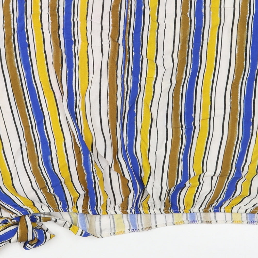 Conbipel Womens Multicoloured Striped Viscose Wrap Blouse Size XL V-Neck