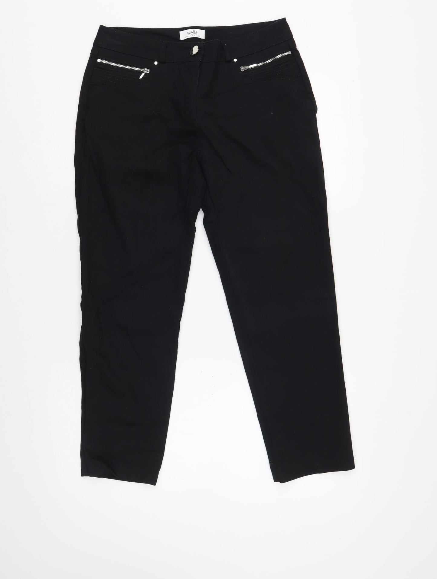 Wallis Womens Black  Cotton Cropped Trousers Size 10 L25 in Regular Button