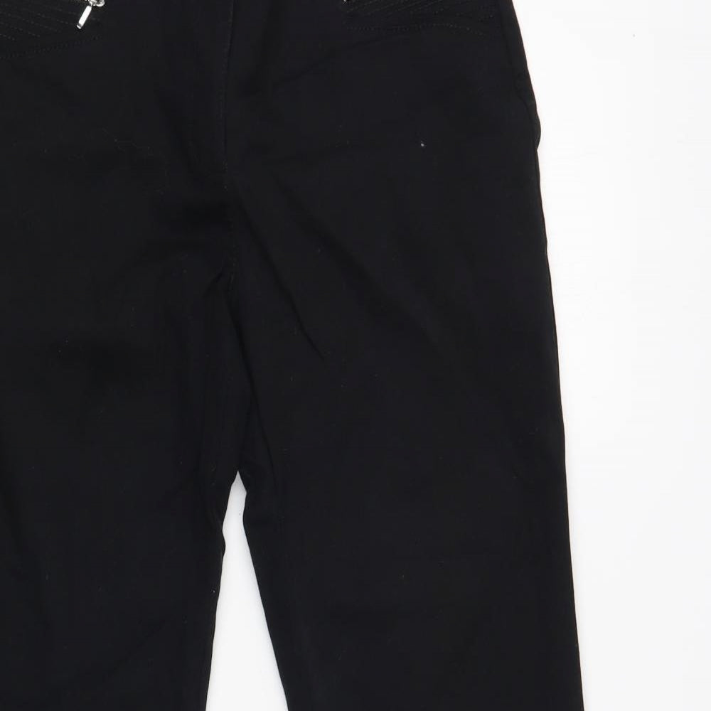 Wallis Womens Black  Cotton Cropped Trousers Size 10 L25 in Regular Button