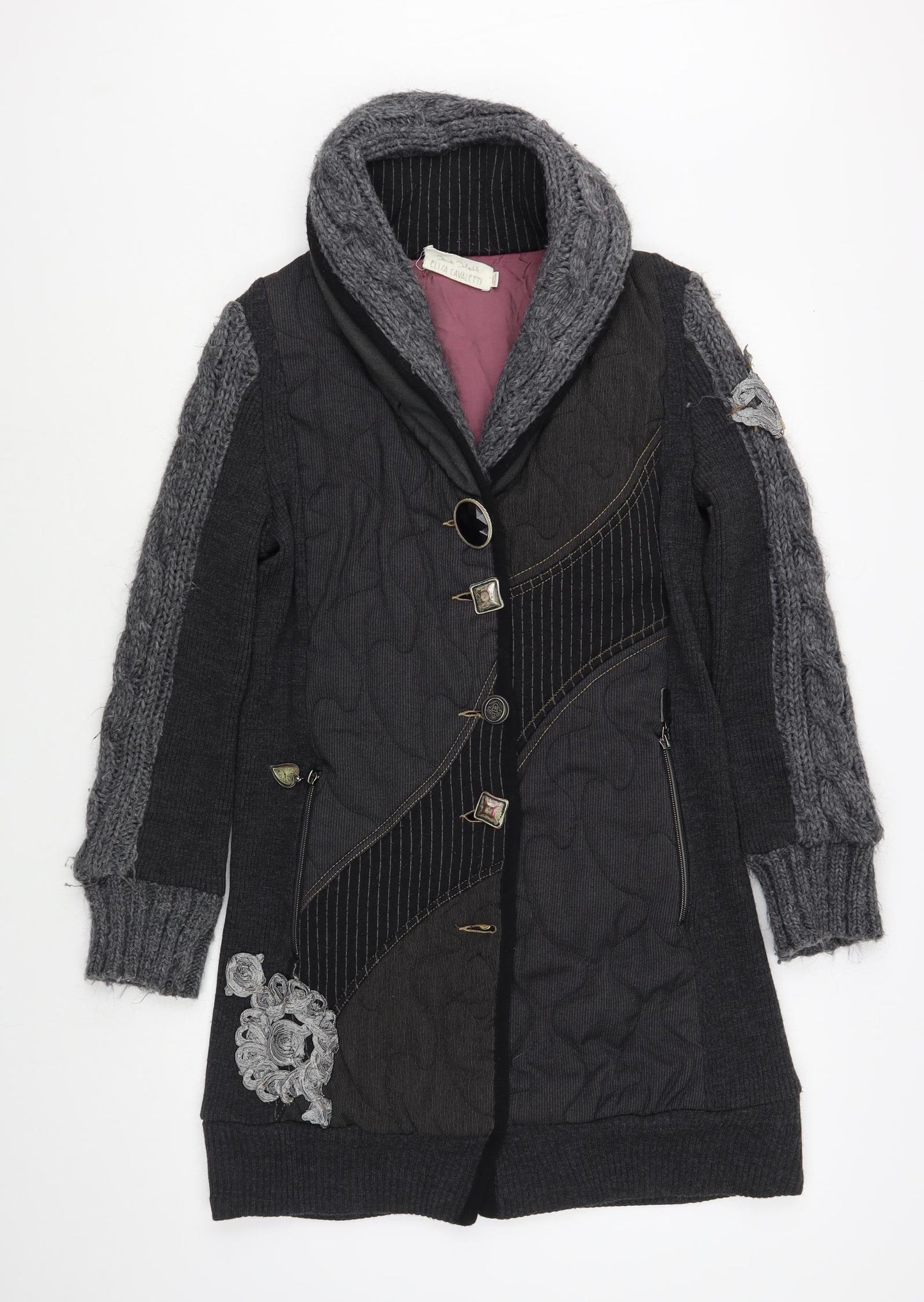 Elisa Cavaletti Womens Grey Striped  Jacket Coatigan Size M  Button
