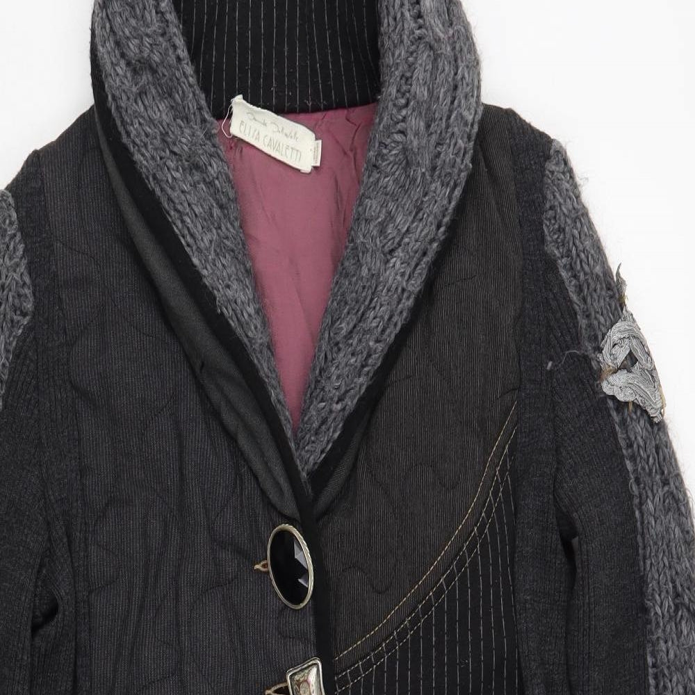 Elisa Cavaletti Womens Grey Striped  Jacket Coatigan Size M  Button