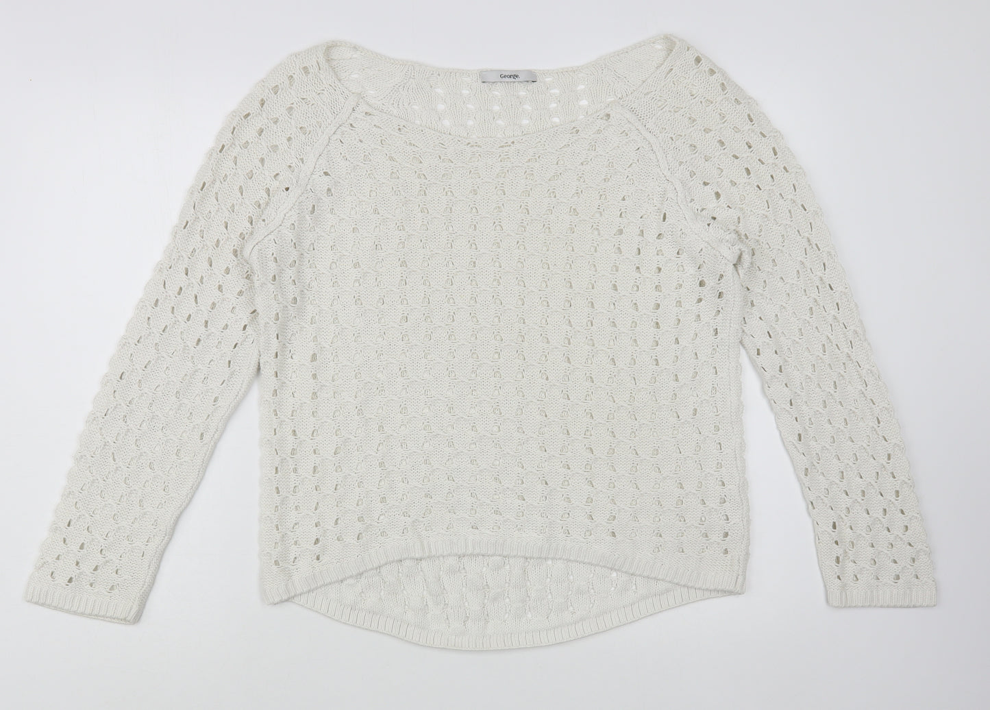 George Womens White Boat Neck  Acrylic Pullover Jumper Size 12