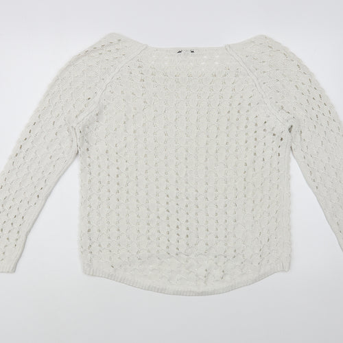 George Womens White Boat Neck  Acrylic Pullover Jumper Size 12