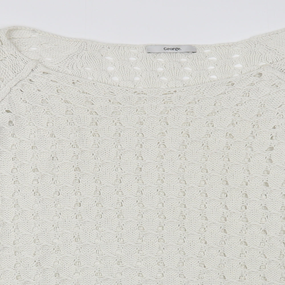 George Womens White Boat Neck  Acrylic Pullover Jumper Size 12