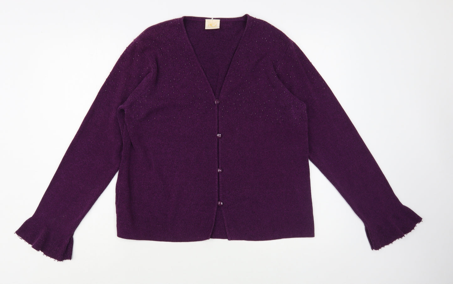 Country Casuals Womens Purple V-Neck  Cotton Cardigan Jumper Size L