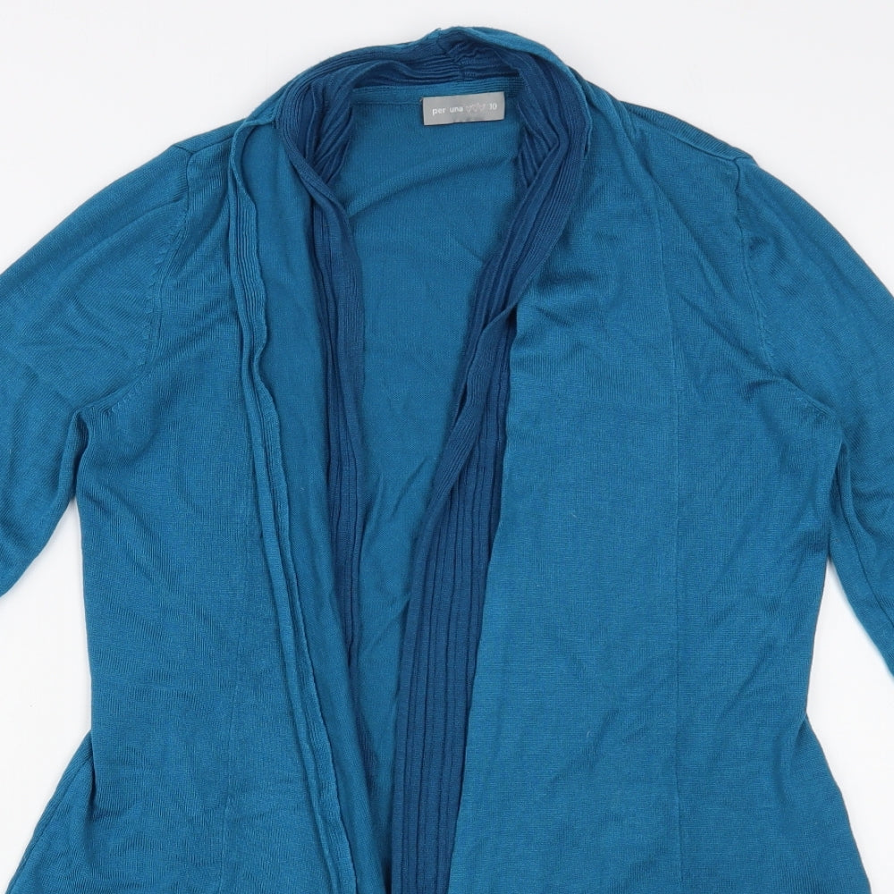 Per Una Womens Blue Collared  Viscose Cardigan Jumper Size 10