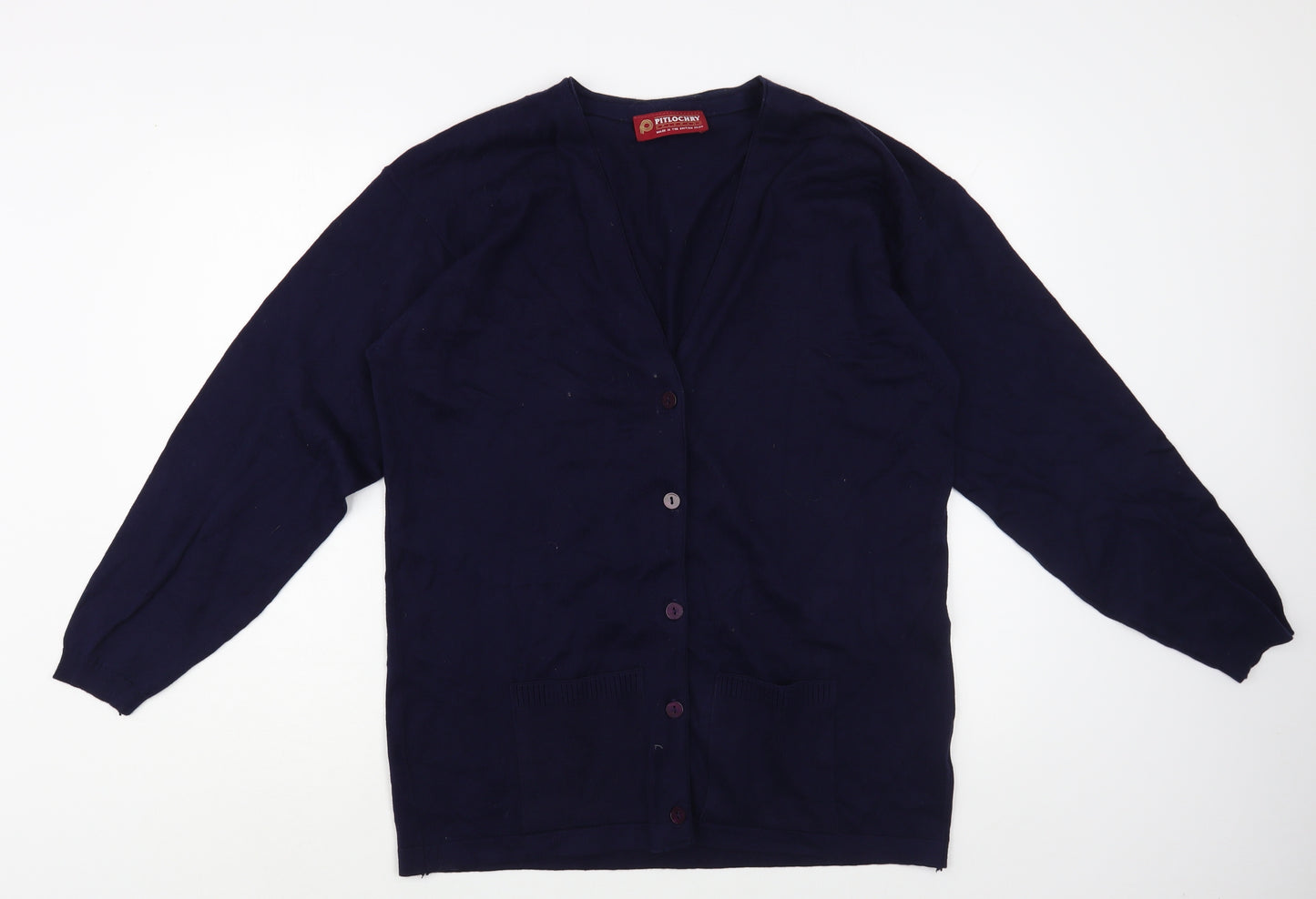 Pitlochry Womens Blue V-Neck  Cotton Cardigan Jumper Size L