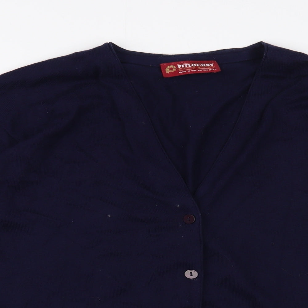 Pitlochry Womens Blue V-Neck  Cotton Cardigan Jumper Size L