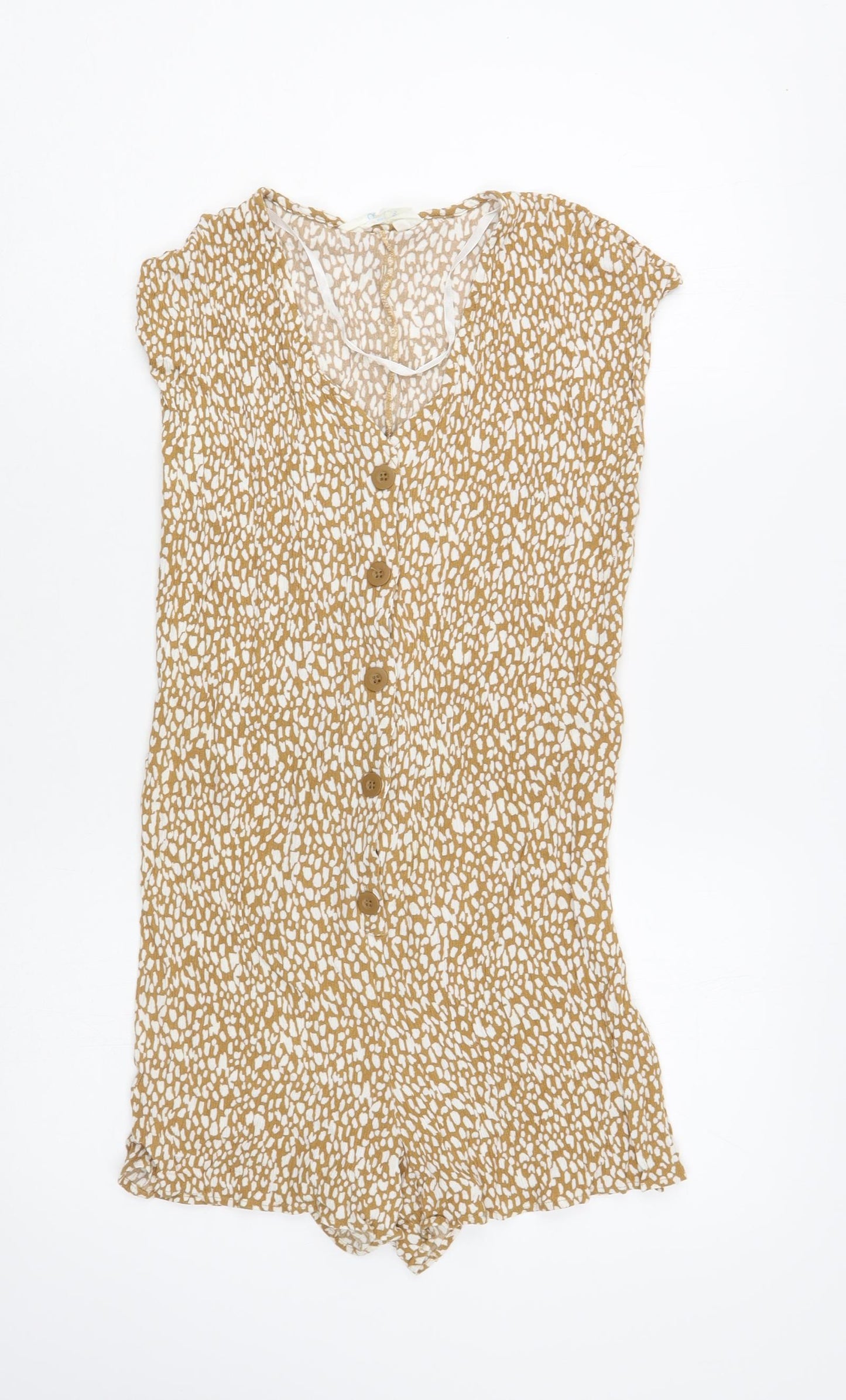 Primark Womens Beige Animal Print Viscose Playsuit One-Piece Size 12  Button