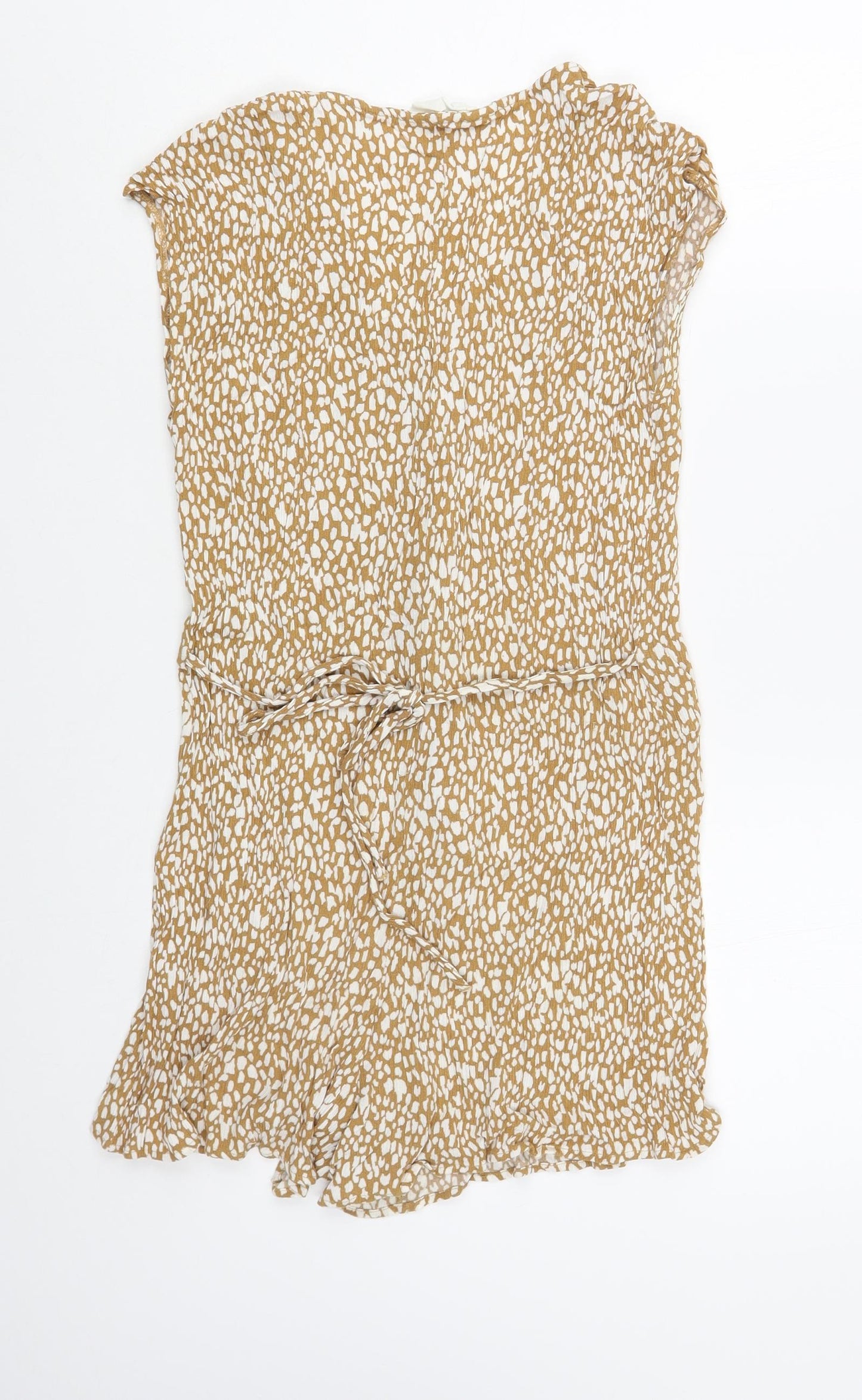 Primark Womens Beige Animal Print Viscose Playsuit One-Piece Size 12  Button