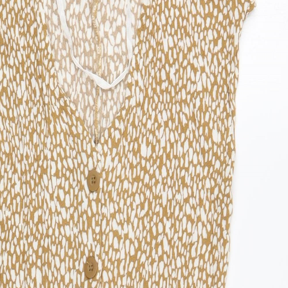 Primark Womens Beige Animal Print Viscose Playsuit One-Piece Size 12  Button