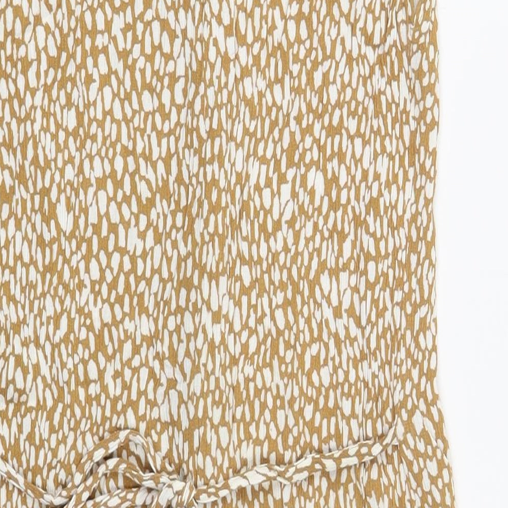 Primark Womens Beige Animal Print Viscose Playsuit One-Piece Size 12  Button