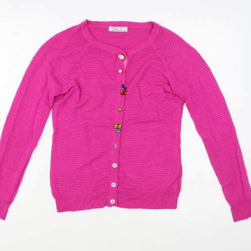 d.e,c.k. Womens Pink Round Neck  Viscose Cardigan Jumper Size S