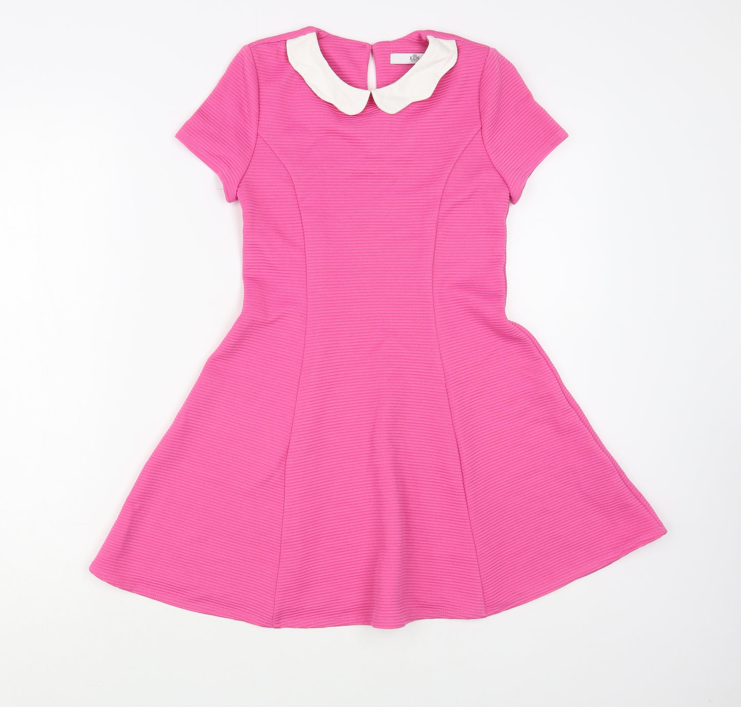 Marks and Spencer Girls Pink  Polyester Skater Dress  Size 8-9 Years  Collared Button