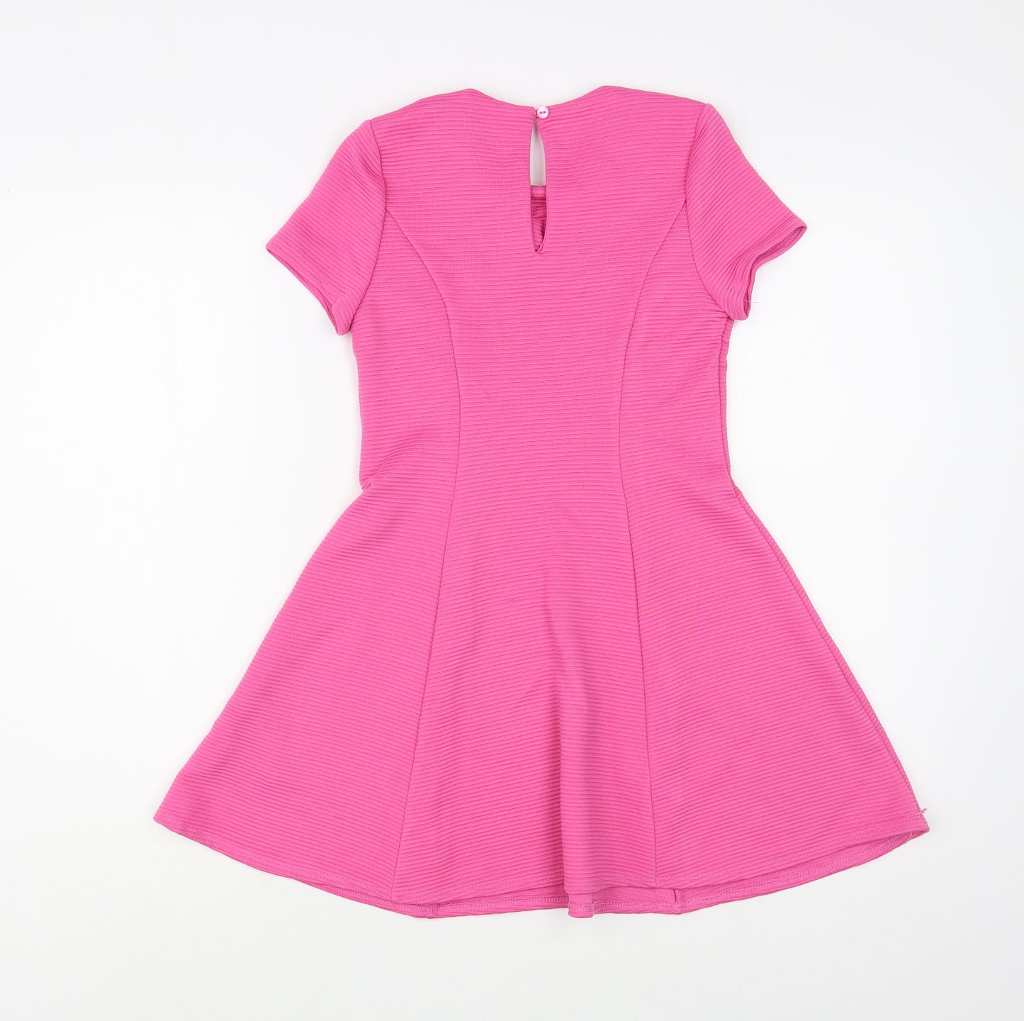 Marks and Spencer Girls Pink  Polyester Skater Dress  Size 8-9 Years  Collared Button