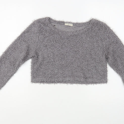 Brave Soul Womens Grey Boat Neck  Polyester Pullover Jumper Size S   - Cropped