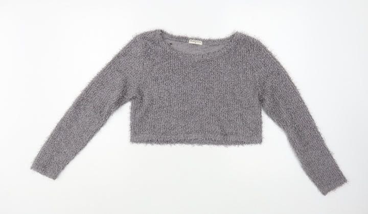 Brave Soul Womens Grey Boat Neck  Polyester Pullover Jumper Size S   - Cropped