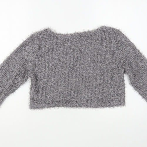 Brave Soul Womens Grey Boat Neck  Polyester Pullover Jumper Size S   - Cropped