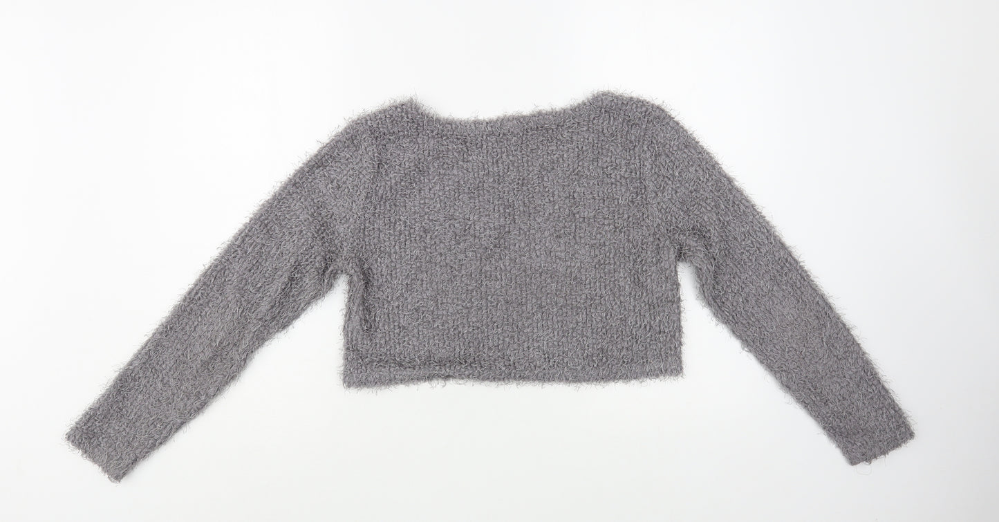 Brave Soul Womens Grey Boat Neck  Polyester Pullover Jumper Size S   - Cropped