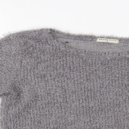 Brave Soul Womens Grey Boat Neck  Polyester Pullover Jumper Size S   - Cropped