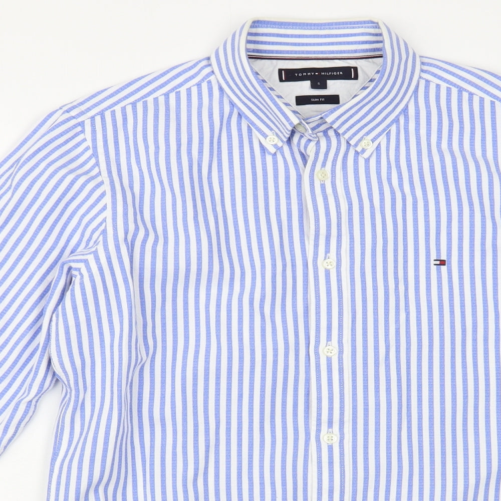 Tommy Hilfiger Mens Blue Striped Cotton  Button-Up Size S Collared Button