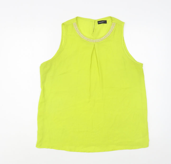 Exhibit Womens Green  Polyester Basic Blouse Size 14 Scoop Neck - Embelished Neckline