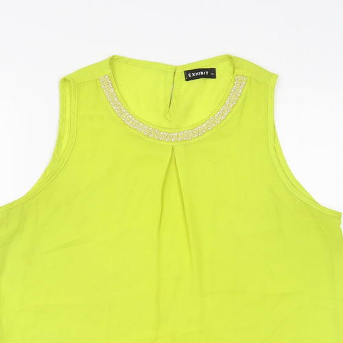 Exhibit Womens Green  Polyester Basic Blouse Size 14 Scoop Neck - Embelished Neckline