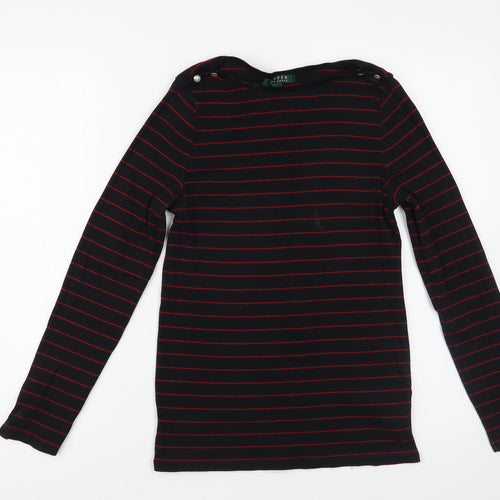 Ralph Lauren Womens Black Striped Cotton Basic T-Shirt Size M Boat Neck