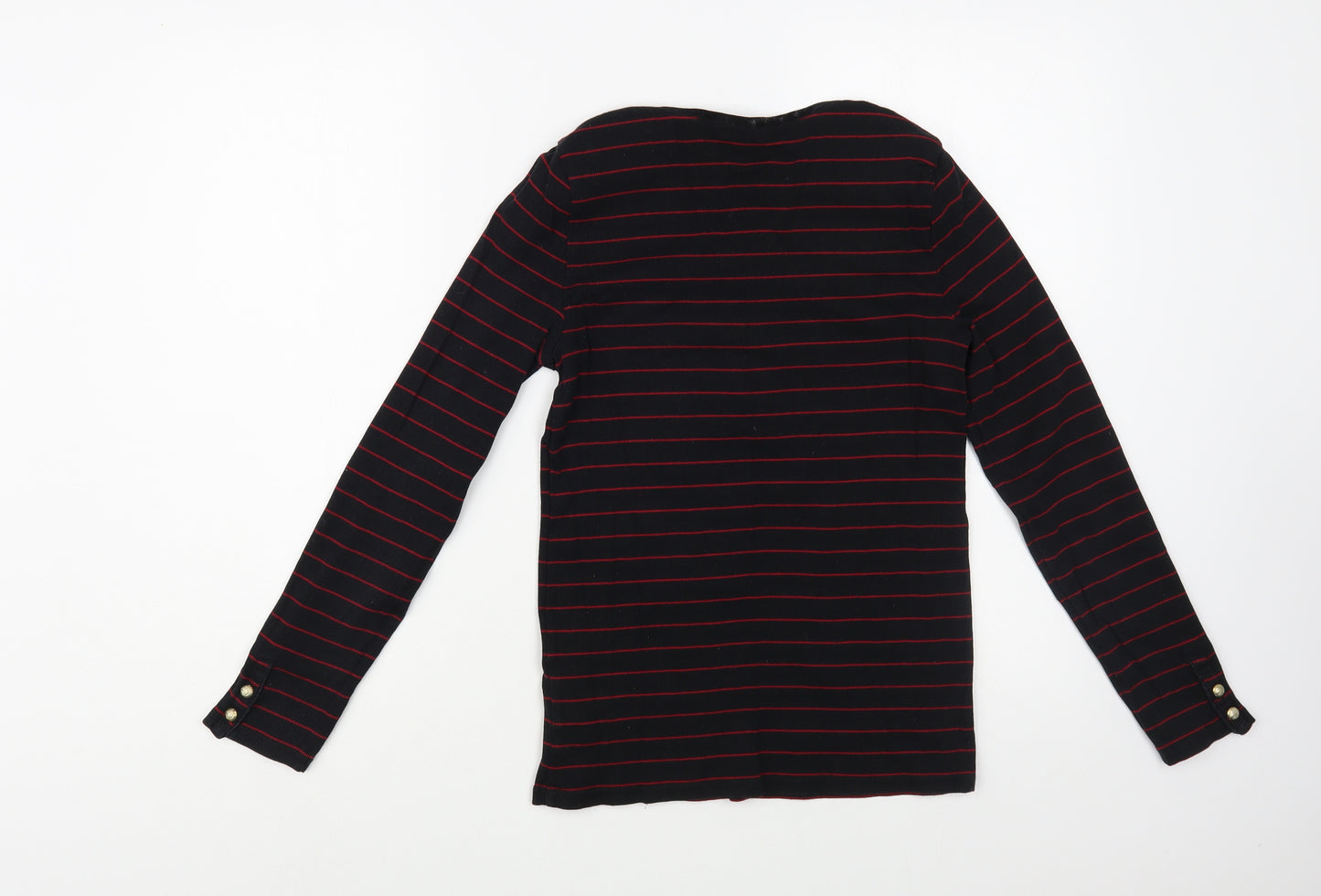 Ralph Lauren Womens Black Striped Cotton Basic T-Shirt Size M Boat Neck