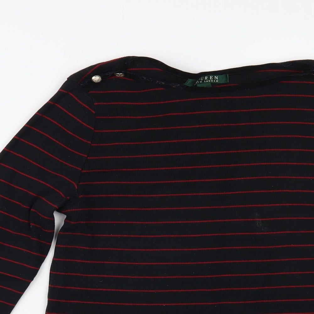 Ralph Lauren Womens Black Striped Cotton Basic T-Shirt Size M Boat Neck