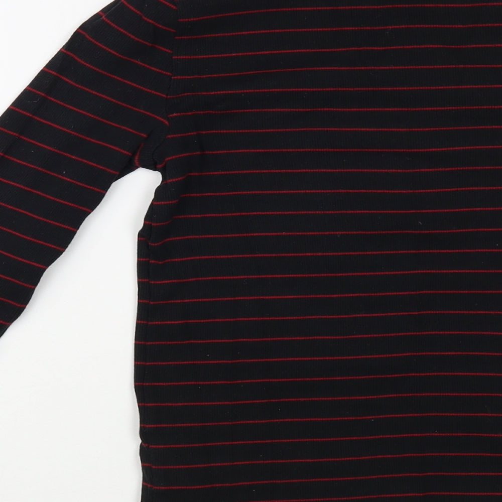 Ralph Lauren Womens Black Striped Cotton Basic T-Shirt Size M Boat Neck