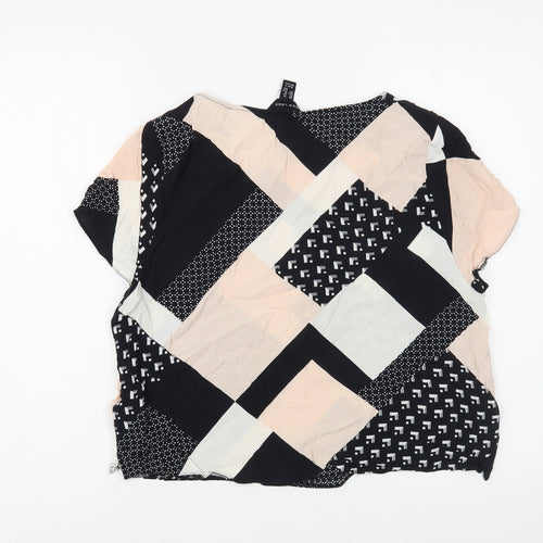 New Look Womens Black Geometric Viscose Basic Blouse Size 14 Boat Neck