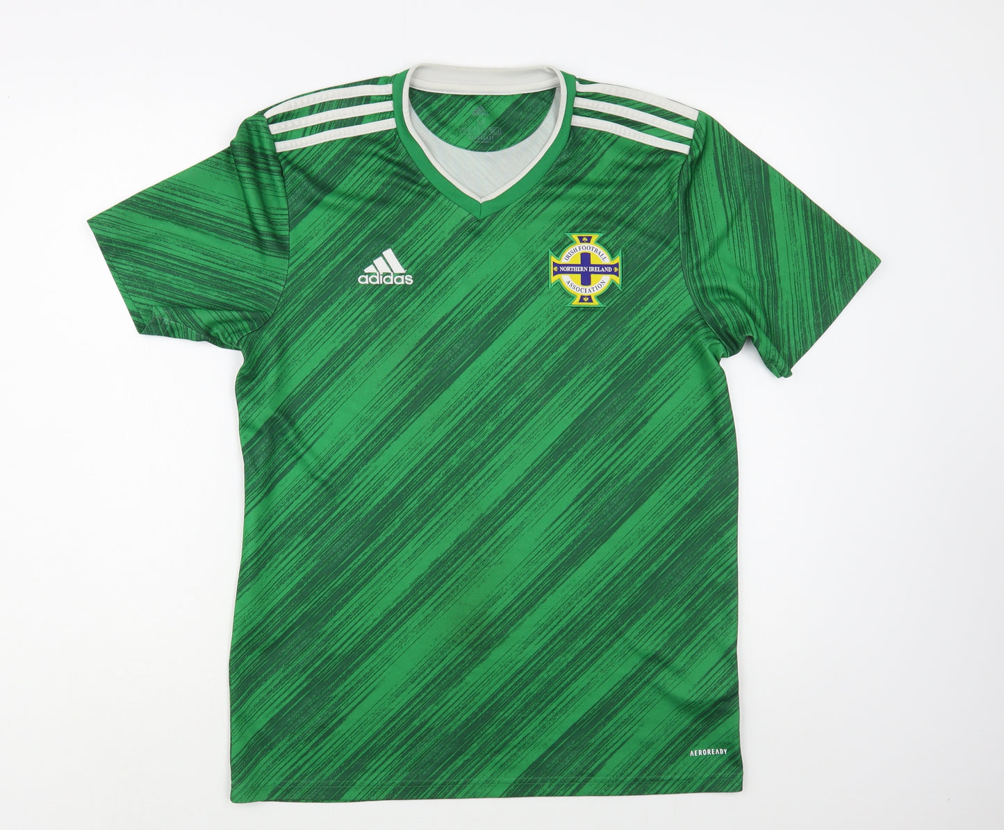 adidas Mens Green Striped Polyester  T-Shirt Size M V-Neck  - Irish Football Association